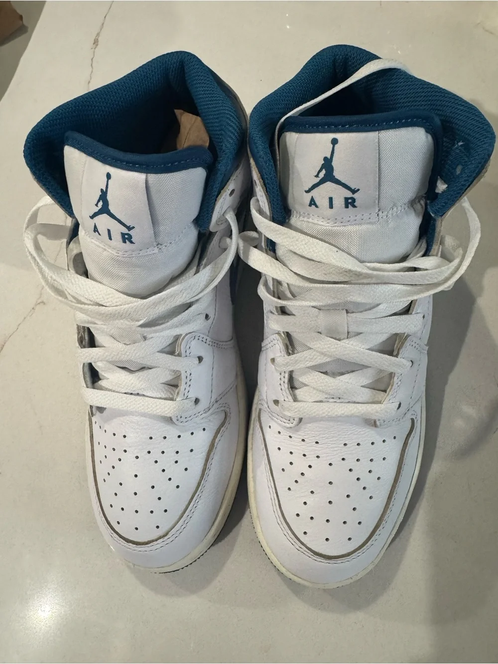Nike Air Jordan 1’s Mid, Industrial Blue/White, Size 7 Y/M
